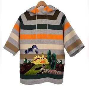 Marc Jacobs Oversized Short Sleeve Striped Hoodie Sweatshirt Desert Appliqué XS